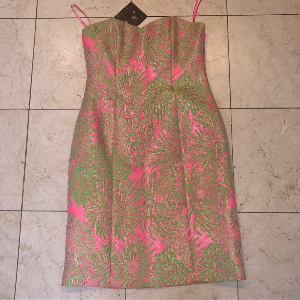 Milly Strapless Dress: SIZE 6 PINK AND GREEN